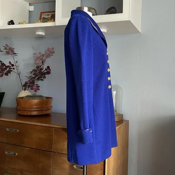 ST JOHN Evening Size 8 Royal Blue Santana Knit Blazer Jacket Removable Collar - Picture 8 of 11